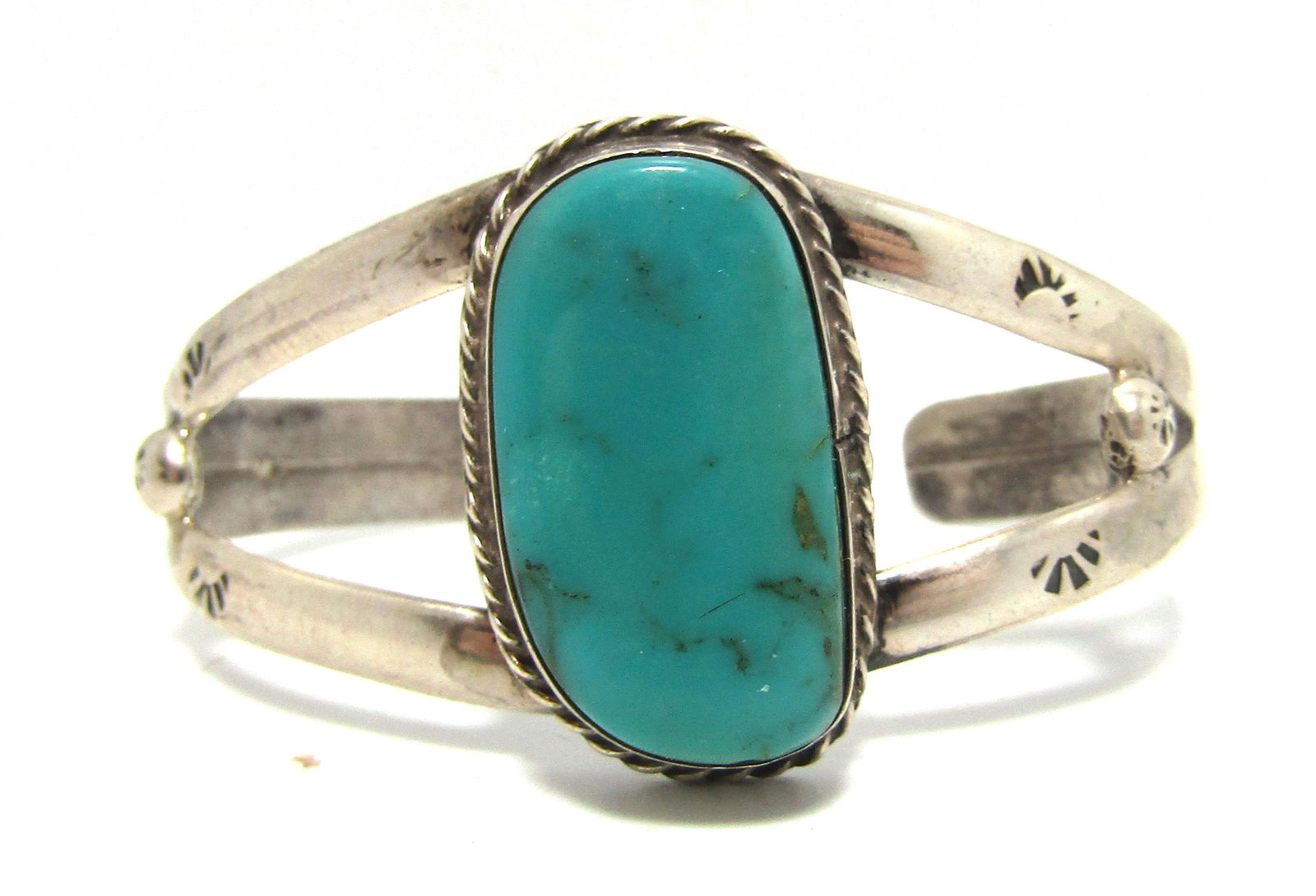 OLD PAWN STERLING TURQUOISE CUFF BRACELET (1 of 3)