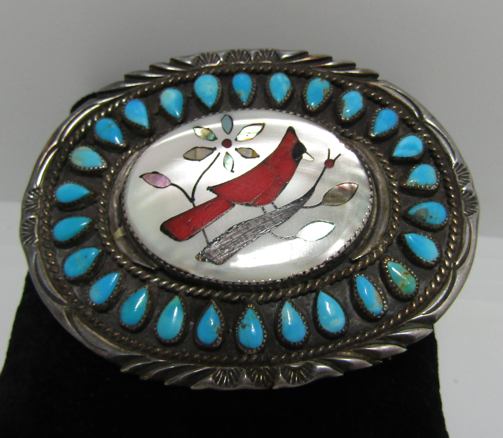 3" OLD PAWN SIGNED LH STERLING CARDINAL BUCKLE (1 of 4)