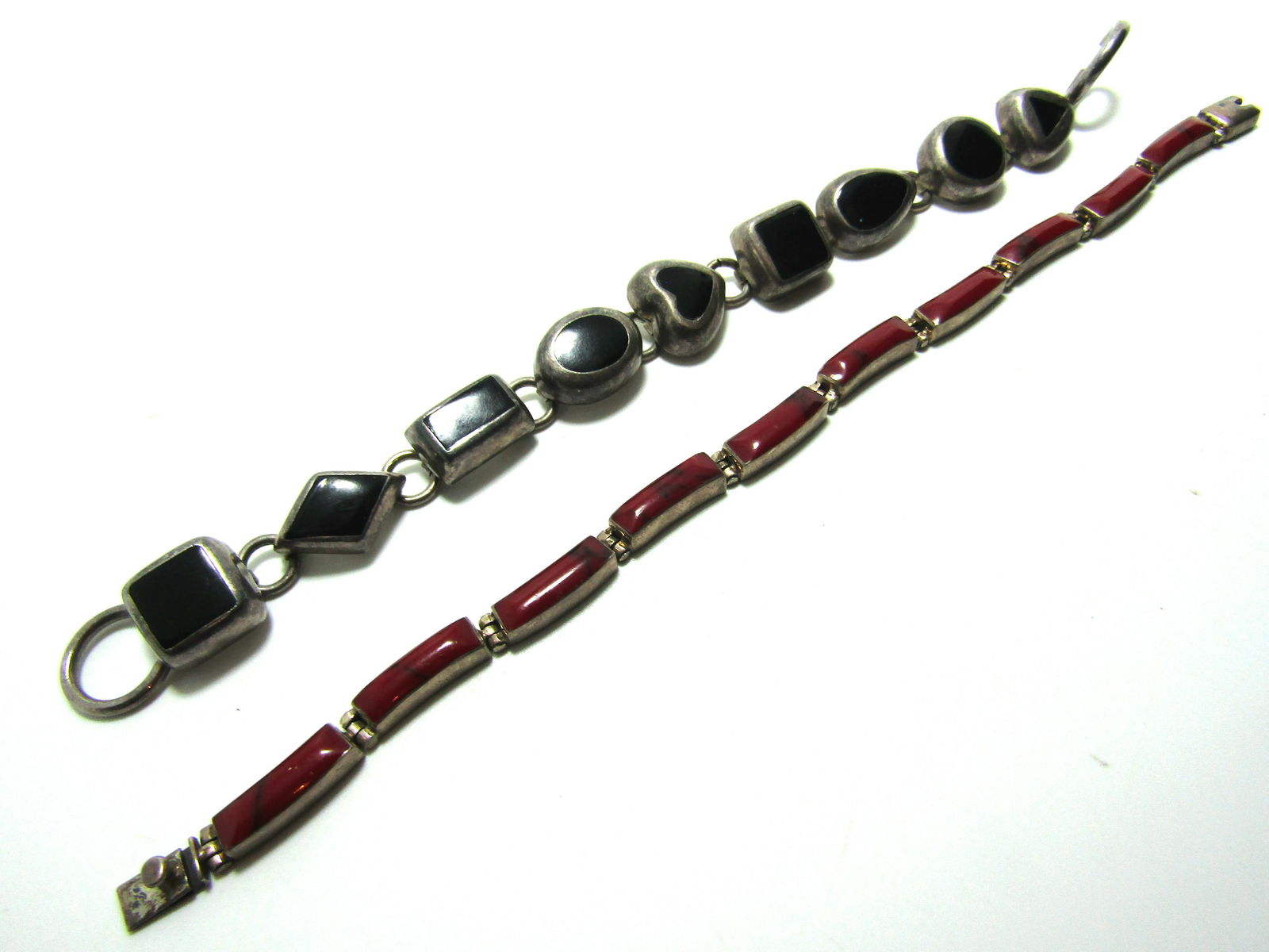 2 STERLING BRACELETS ONYX RED JASPER 47 GRAM (1 of 4)