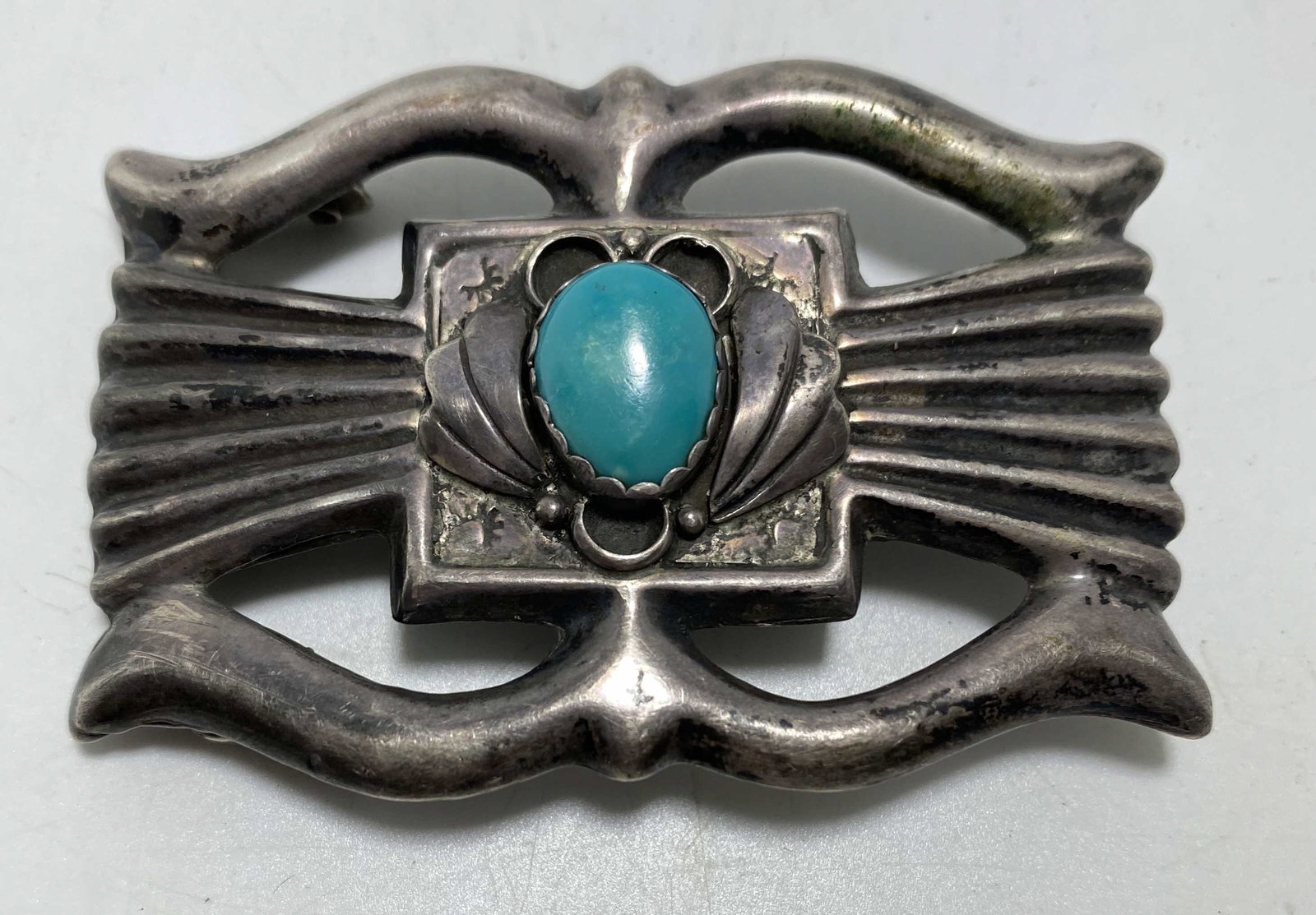 SIGNED FL STERLING SILVER TURQUOISE BELT BUCKLE (1 of 4)