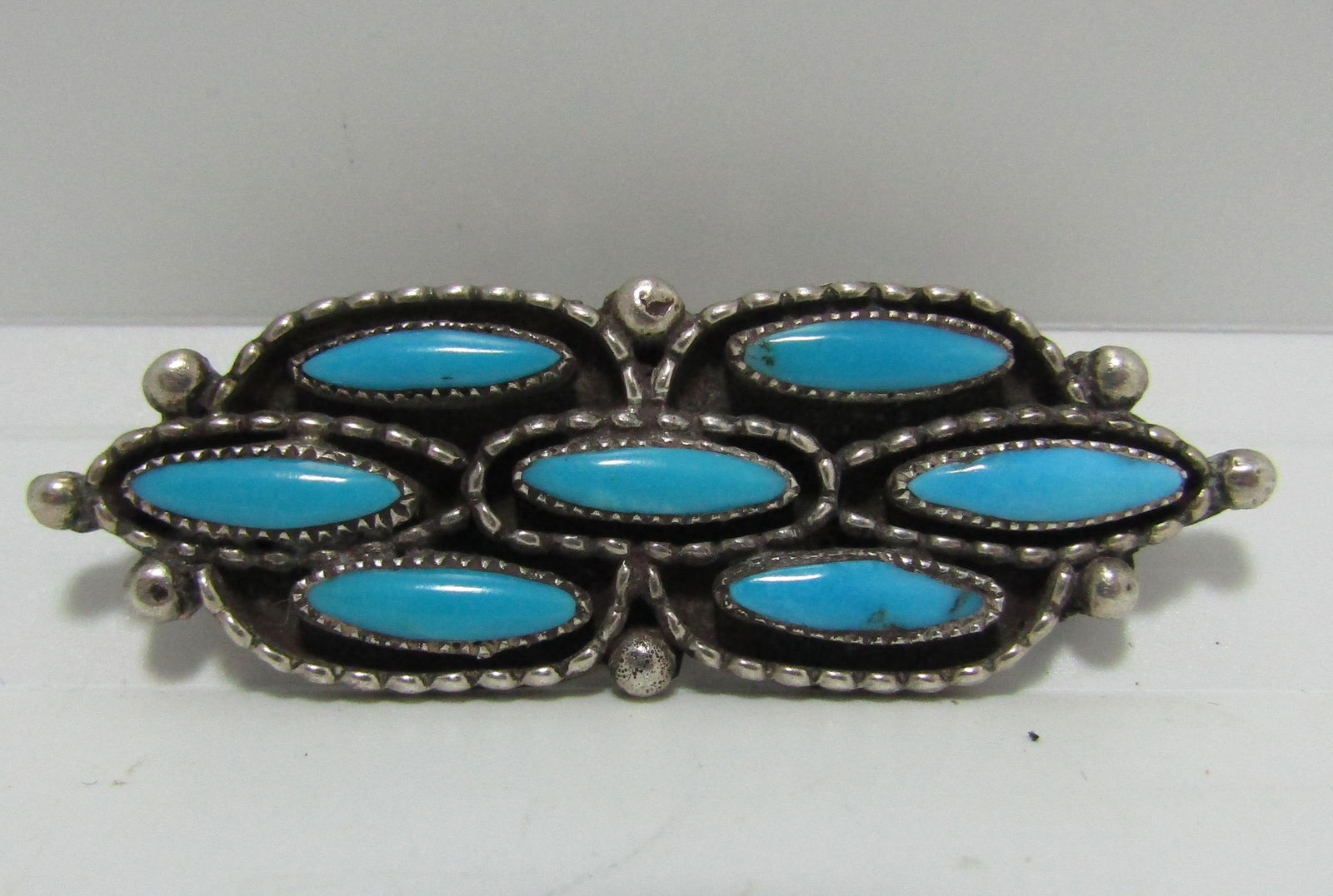 SIGNED AMC OLD PAWN STERLING TURQUOISE PIN BROOCH (1 of 3)