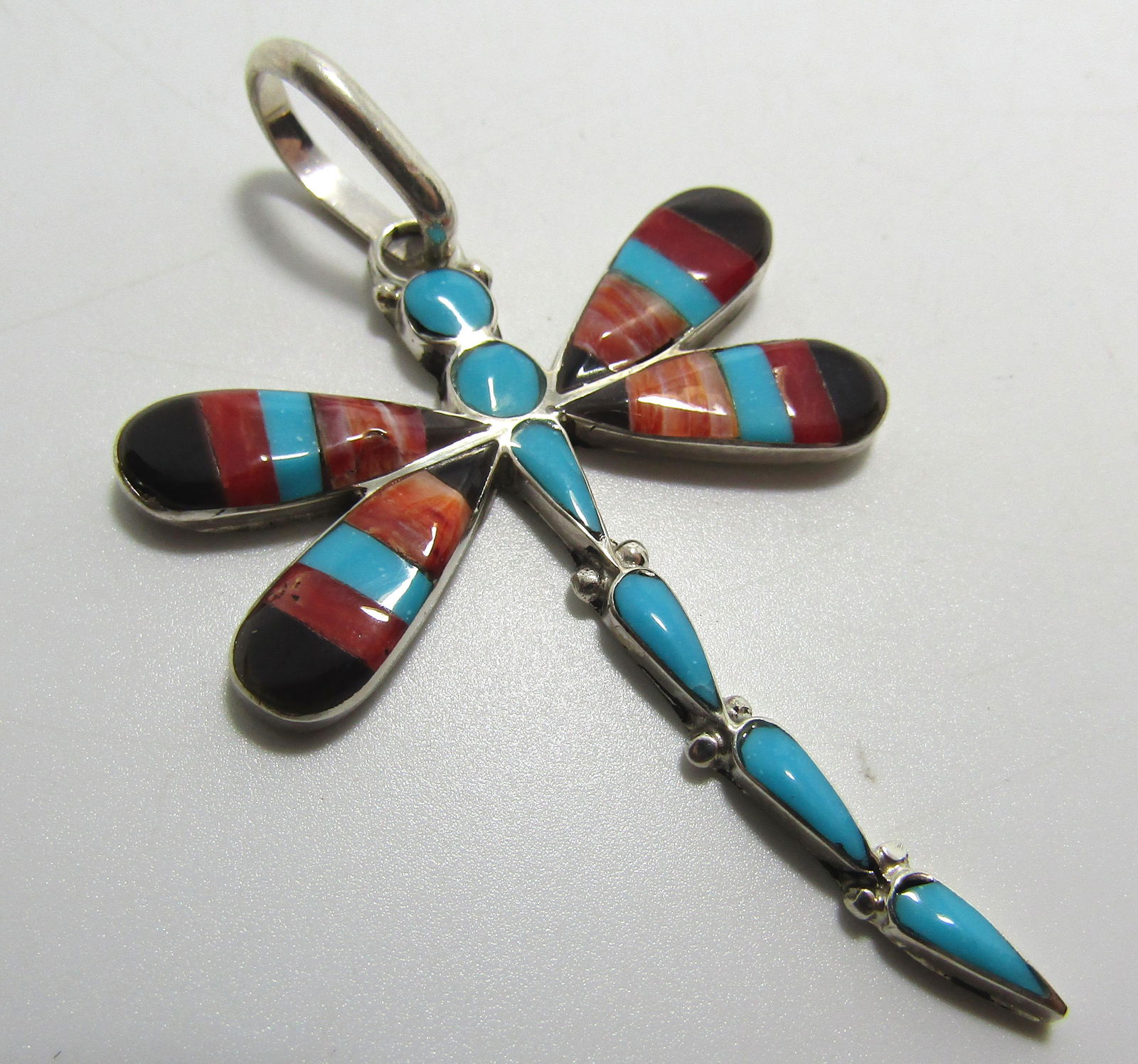 AHIYITE ZUNI INLAID DRAGONFLY STERLING PENDANT (1 of 3)