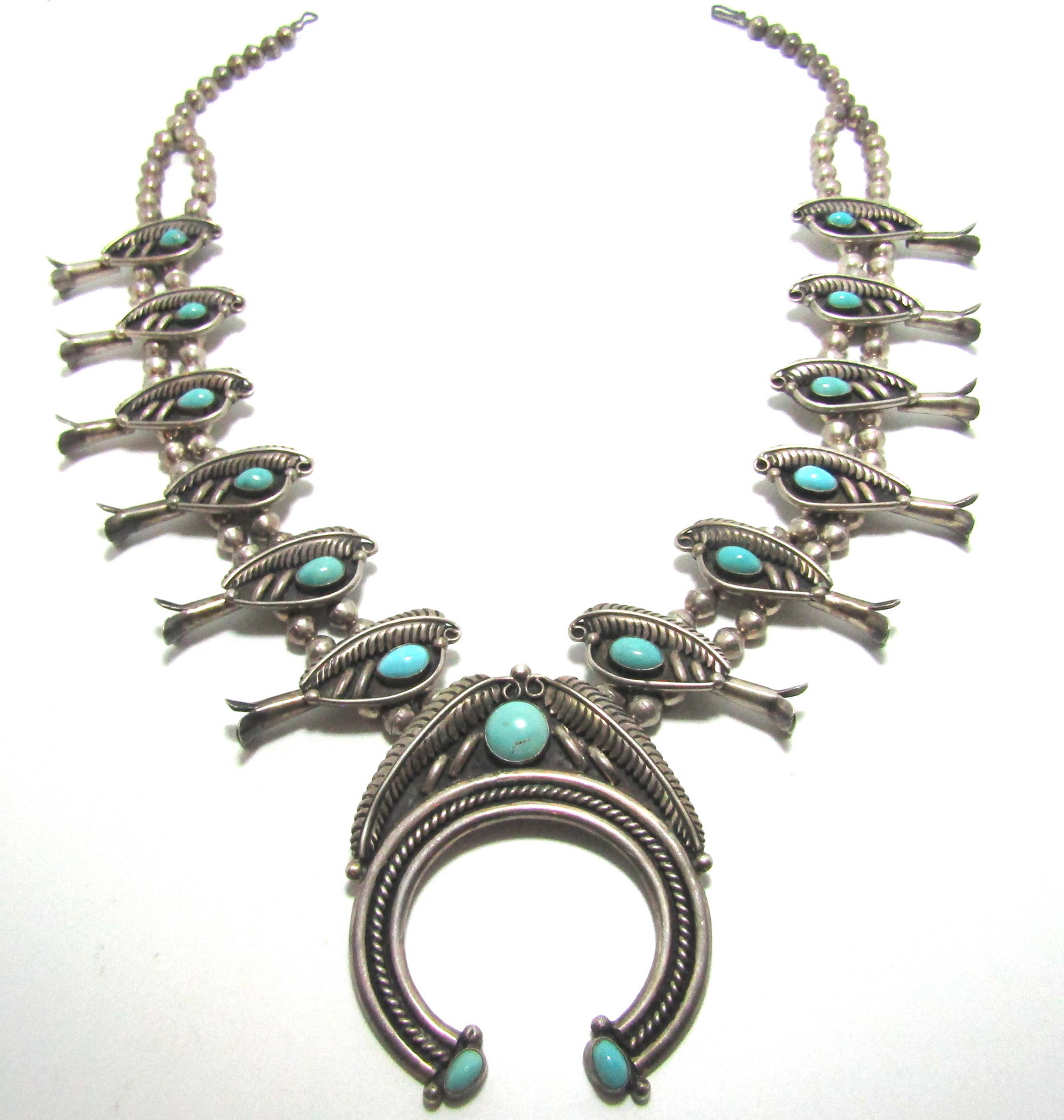 242G 1970 SIGNED TURQUOISE SQUASH BLOSSOM STERLING (1 of 7)