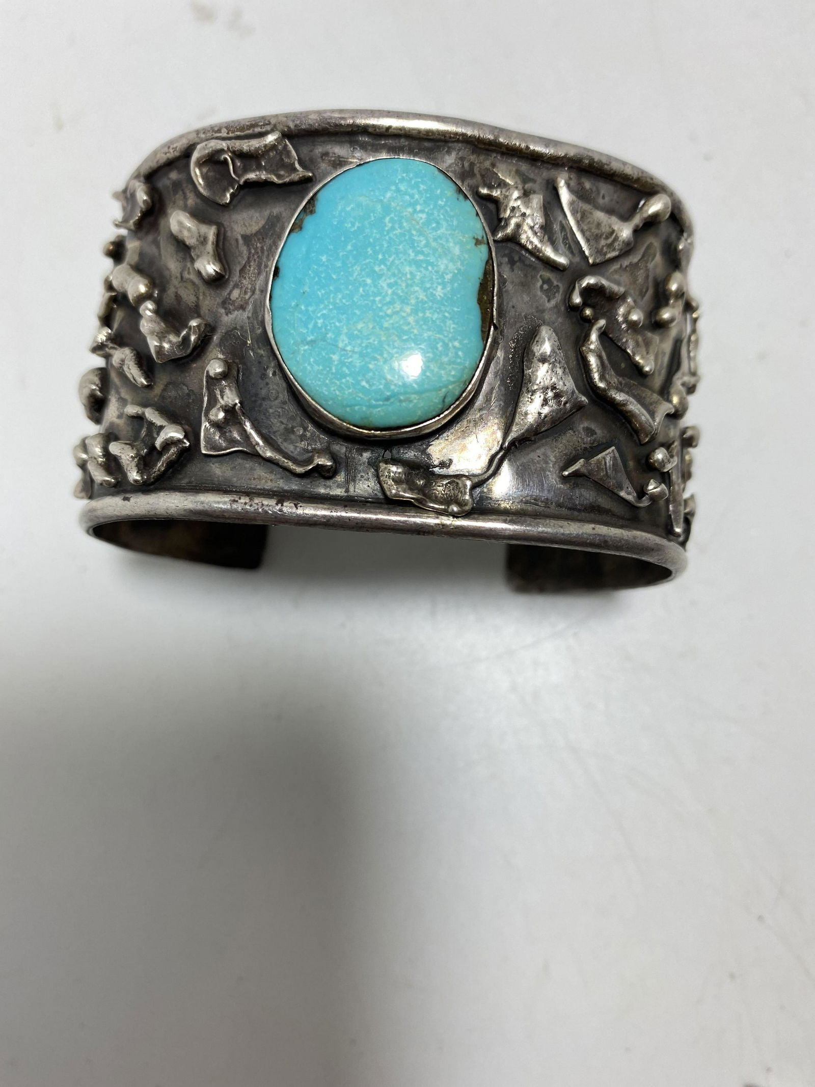 BRUTALIST MODERNIST STERLING TURQUOISE BRACELET (1 of 4)