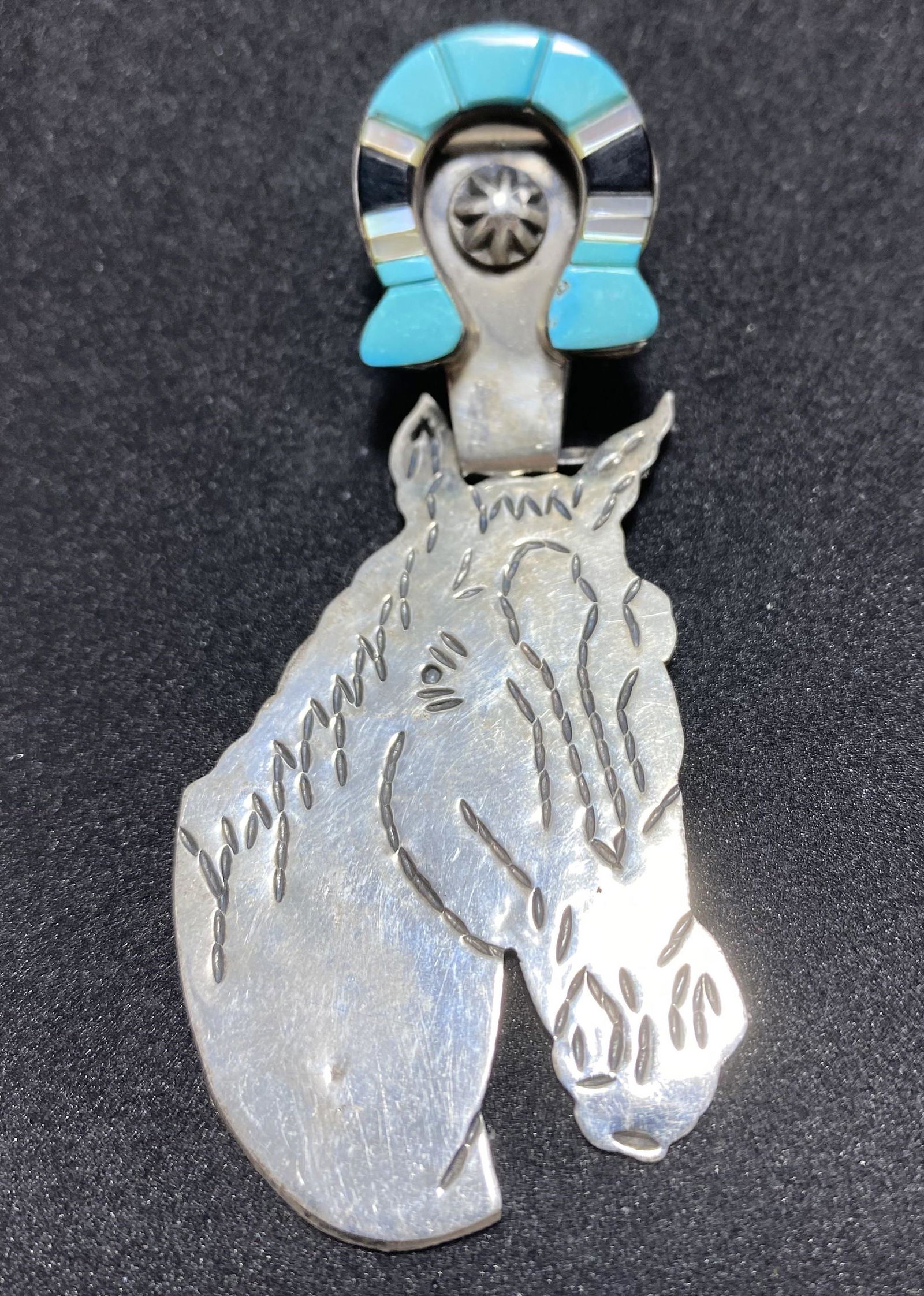 3" SIGNED GILBERT TOM STERLING HORSESHOE PENDANT (1 of 4)