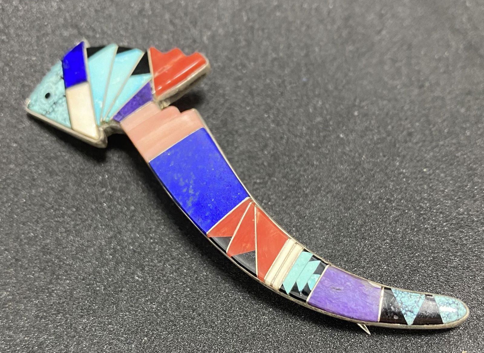 3" SIGNED D CLARK MULTICOLOR STERLING AXE PIN (1 of 5)