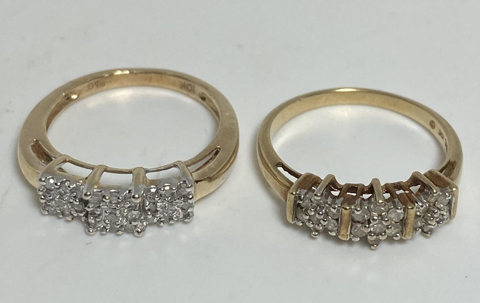 BOTH 10KT SOLID GOLD DIAMOND RINGS THREE CLUSTER (1 of 4)