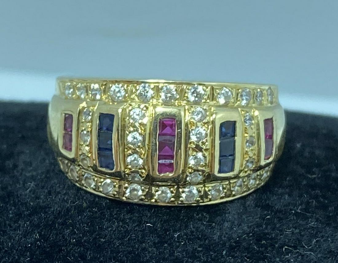 RUBY SAPPHIRE DIAMOND 14K SOLID GOLD RING (1 of 5)