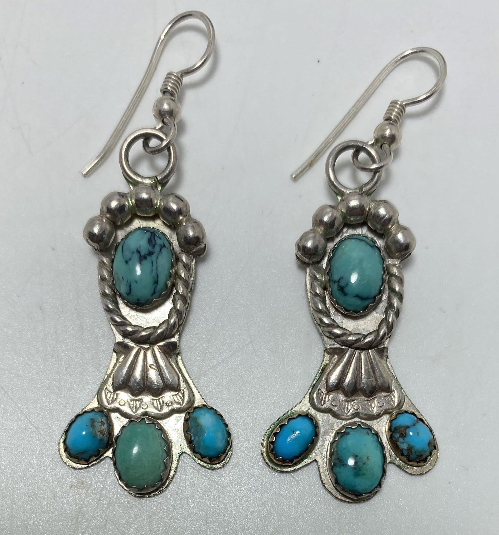 2" SIGNED GT NAVAJO STERLING TURQUOISE EARRINGS (1 of 4)