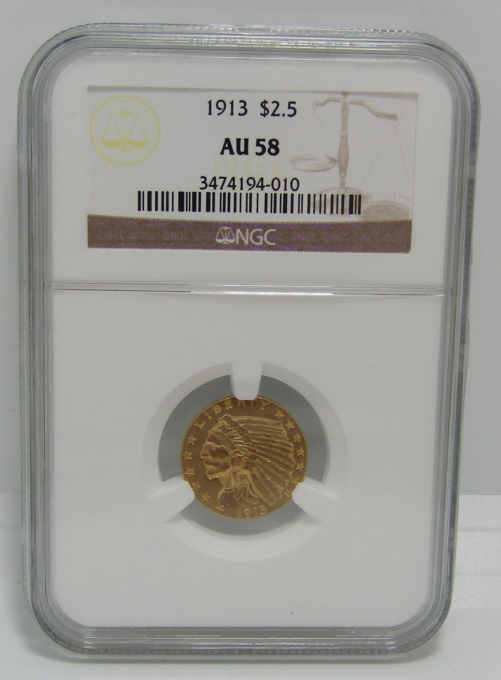 1913 GOLD 2 1/2 DOLLAR INDIAN US COIN NGC (1 of 2)