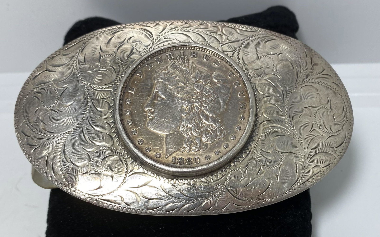 GENUINE MORGAN SILVER DOLLAR STERLING BELT BUCKLE (1 of 6)