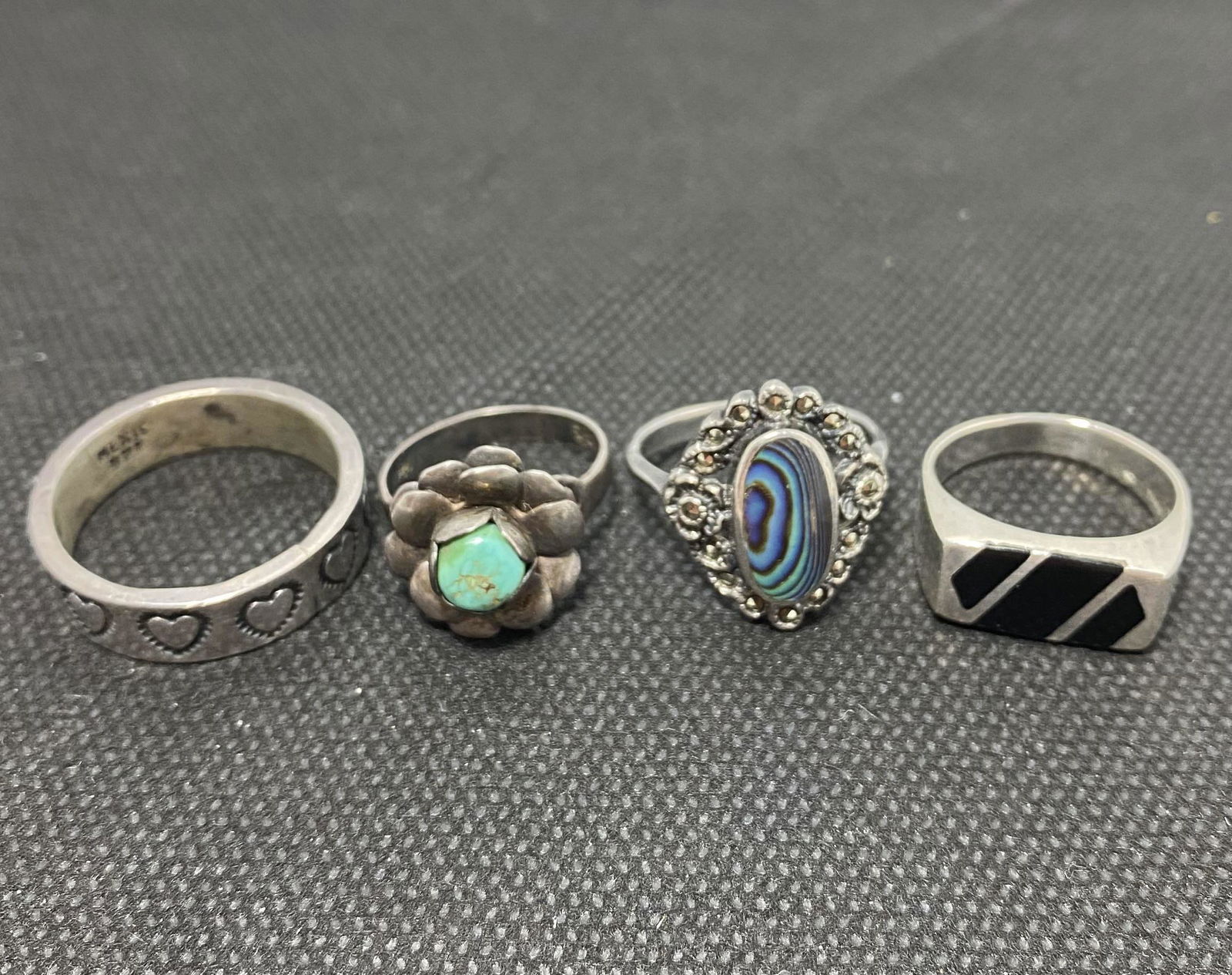 TURQUOISE ONYX ABALONE MARCASITE STERLING RING LOT (1 of 3)