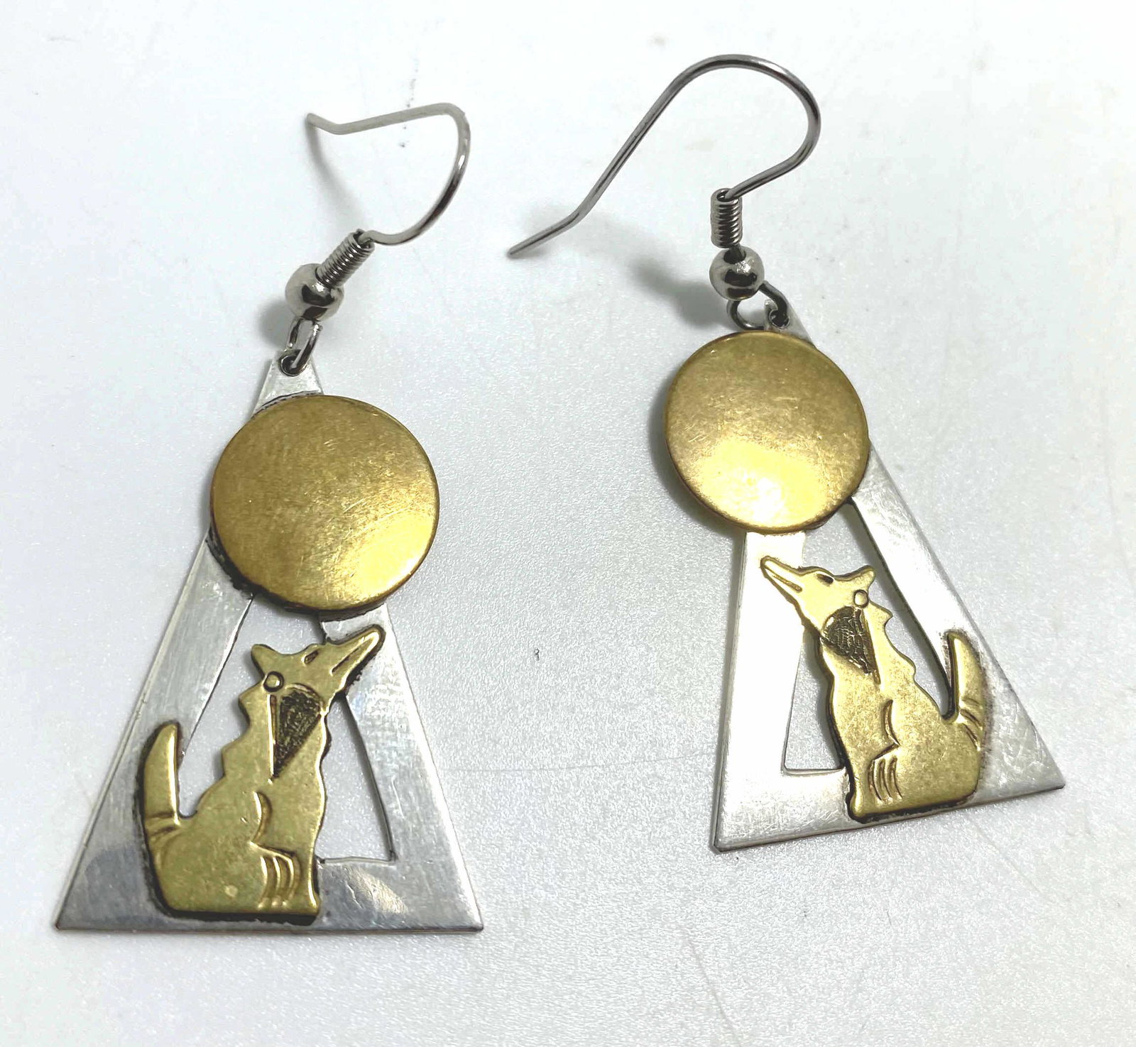 SIGNED STERLING GF MOON WOLF EARRINGS (1 of 2)