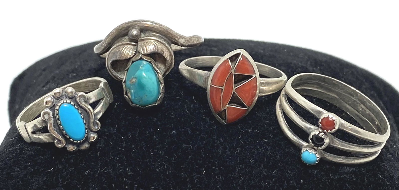LOT OF 4 NATIVE AMERICAN STERLING TURQUOISE RINGS (1 of 3)