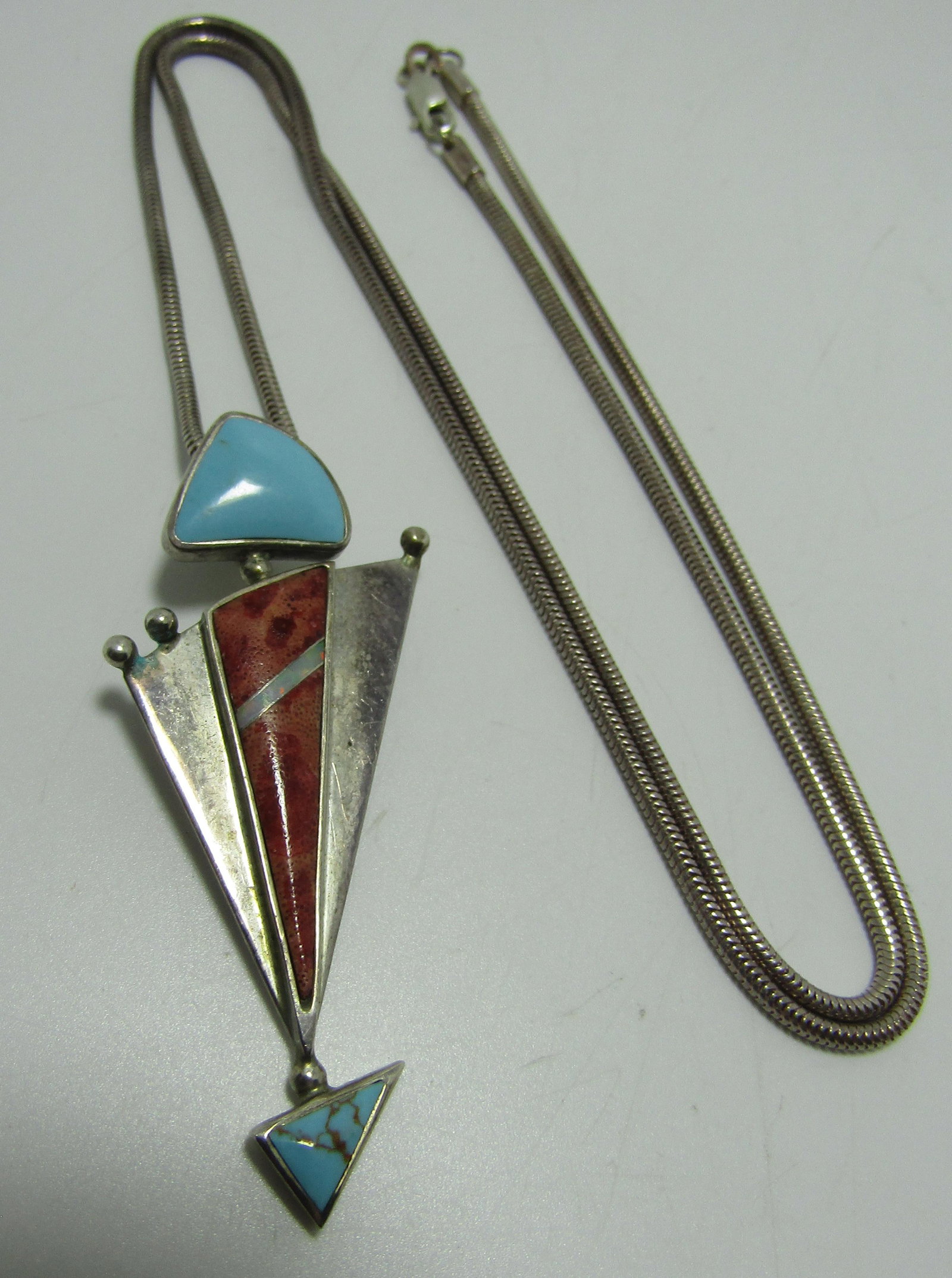 ASC TURQUOISE CORAL INLAY NECKLACE STERLING SILVER (1 of 4)