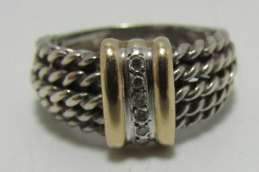 6 DIAMOND GOLD & STERLING SILVER BAND RING SIZE 7 (1 of 3)
