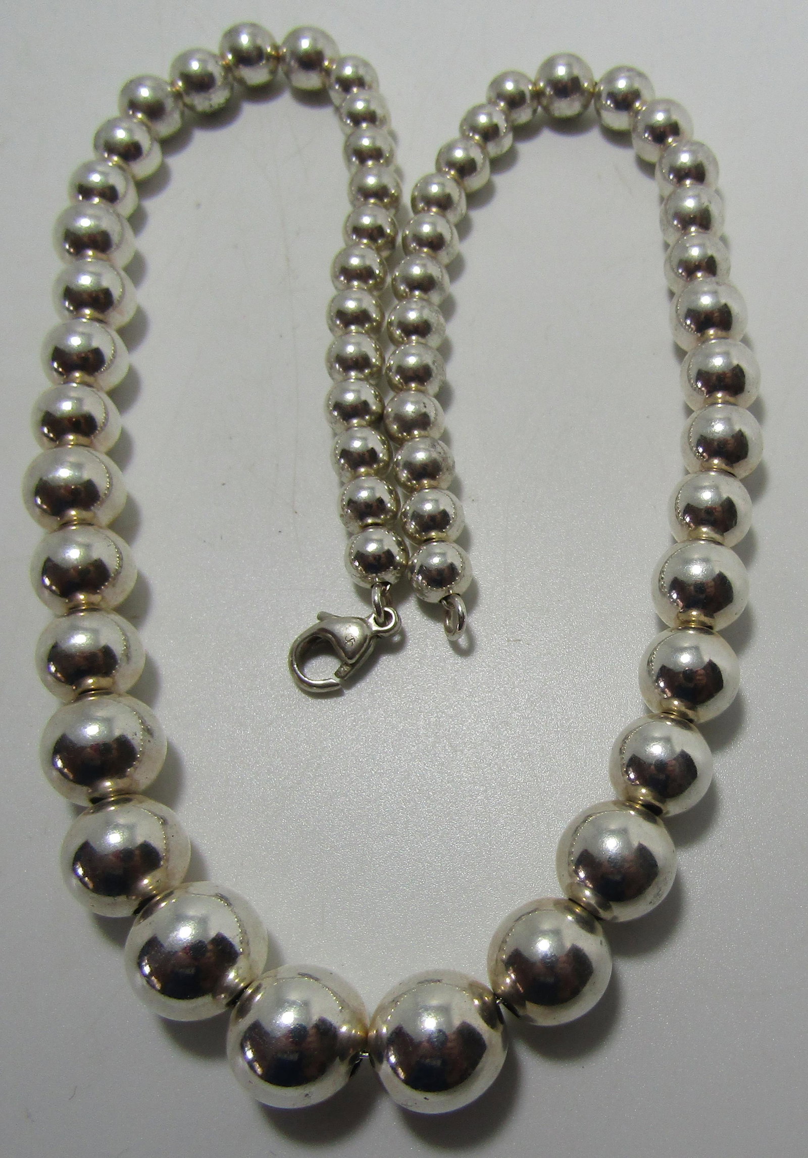 GRADUATED 10MM BEAD NECKLACE STERLING SILVER 16" (1 of 2)