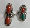 LOT OF 2 STERLING SILVER TURQUOISE RED CORAL RINGS