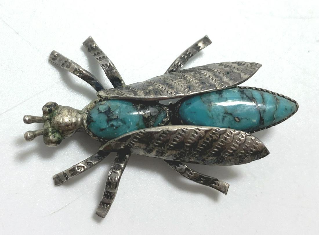 1.5" OLD PAWN STERLING TURQUOISE BUG PIN PENDANT (1 of 4)