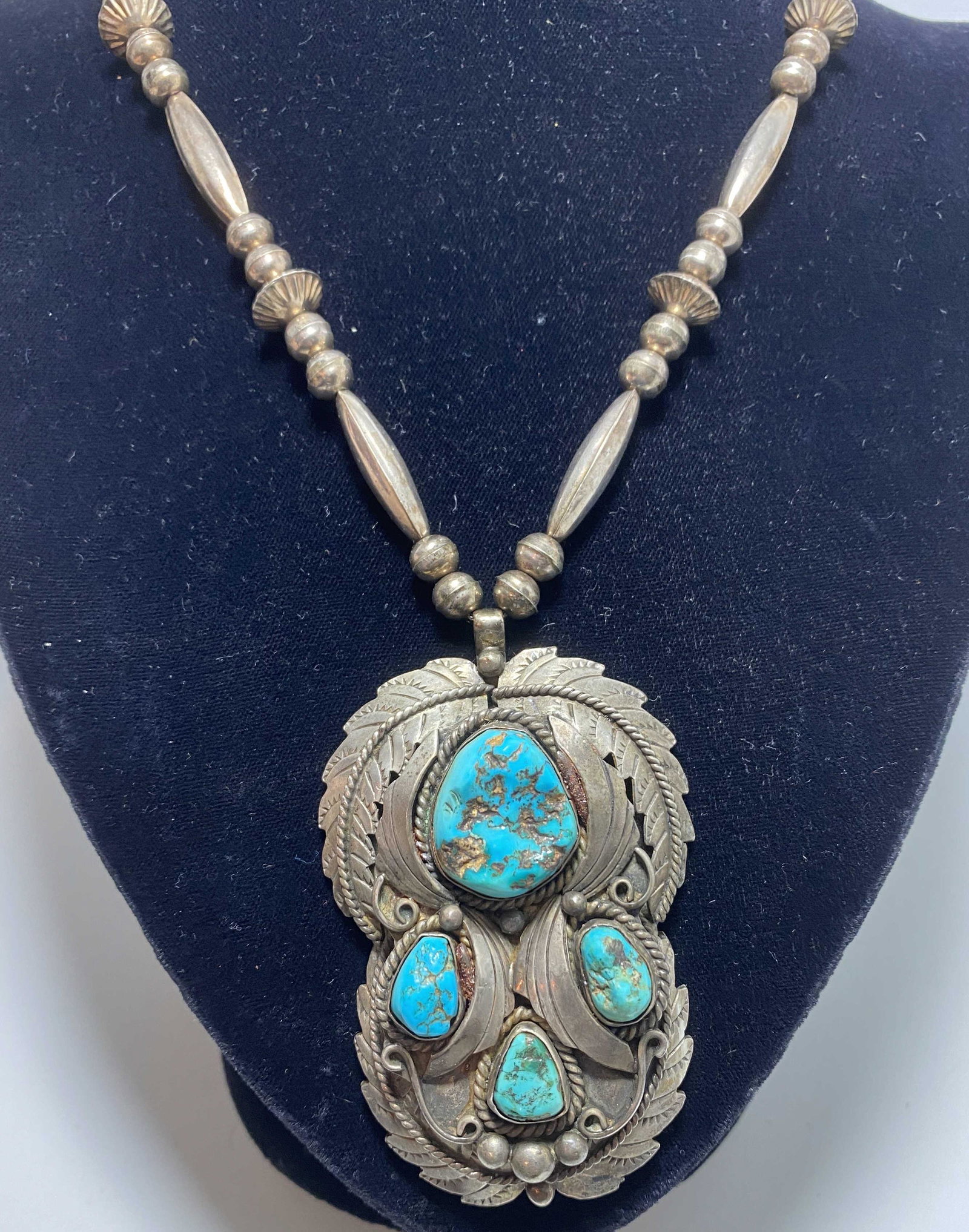 OLD PAWN SIGNED NAVAJO TURQUOISE STERLING NECKLACE (1 of 5)
