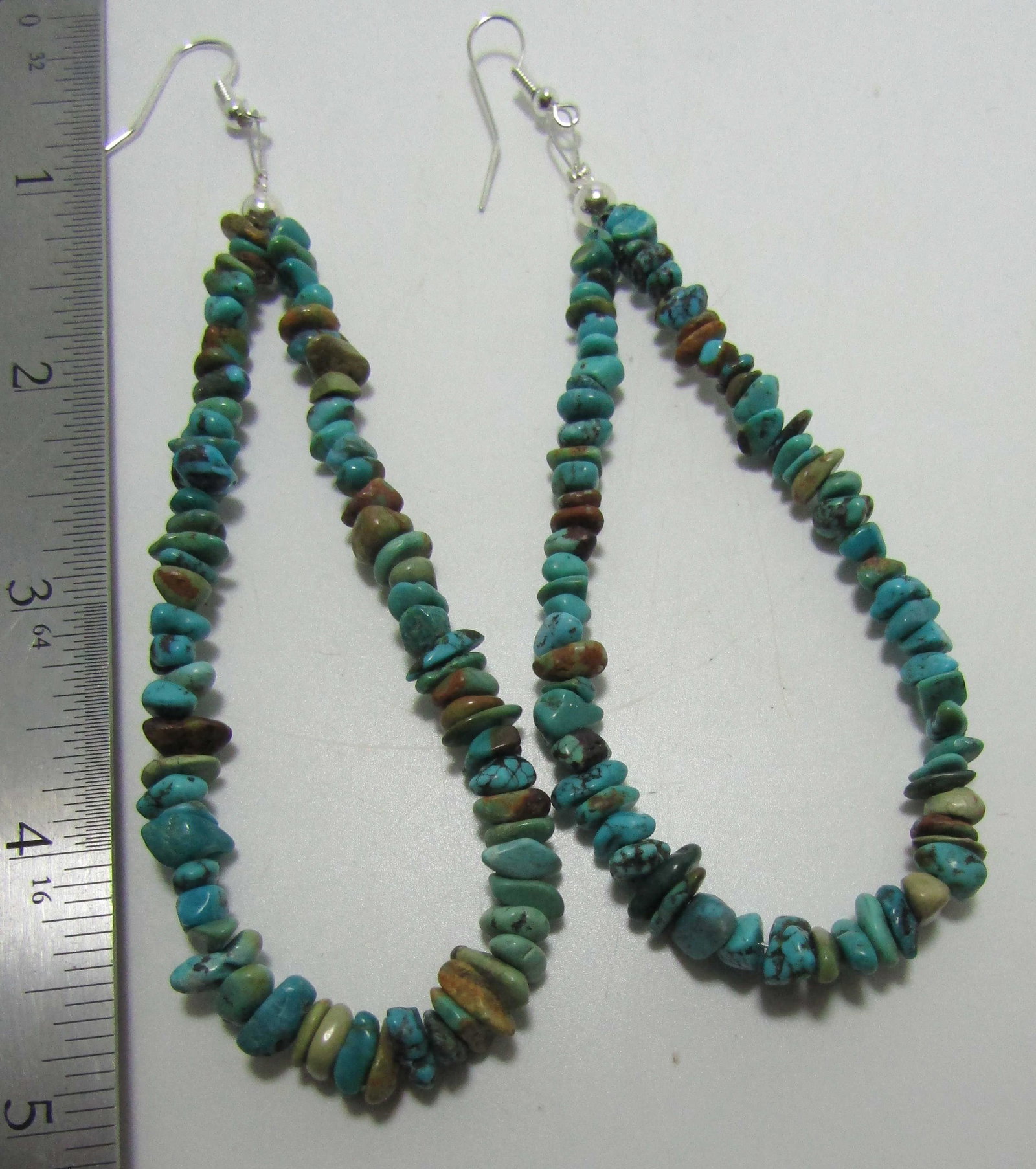 HUGE 4" TURQUOISE NUGGET EARRINGS DANGLE HOOP (1 of 2)