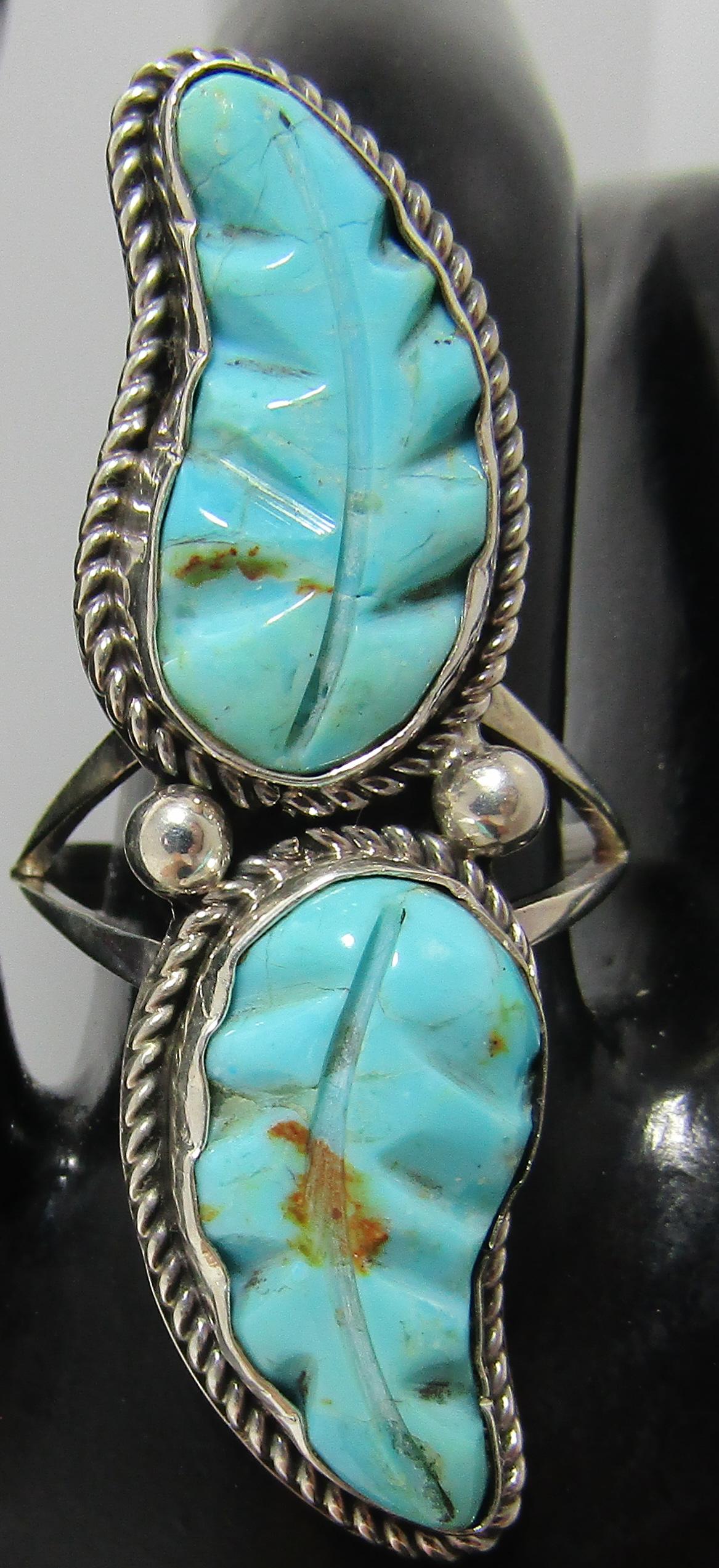 "RW" CARVED TURQUOISE RING STERLING SILVER (1 of 6)