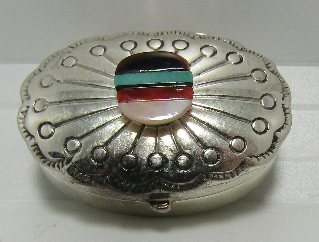 TURQUOISE MOP CORAL TRINKET BOX STERLING SILVER (1 of 3)
