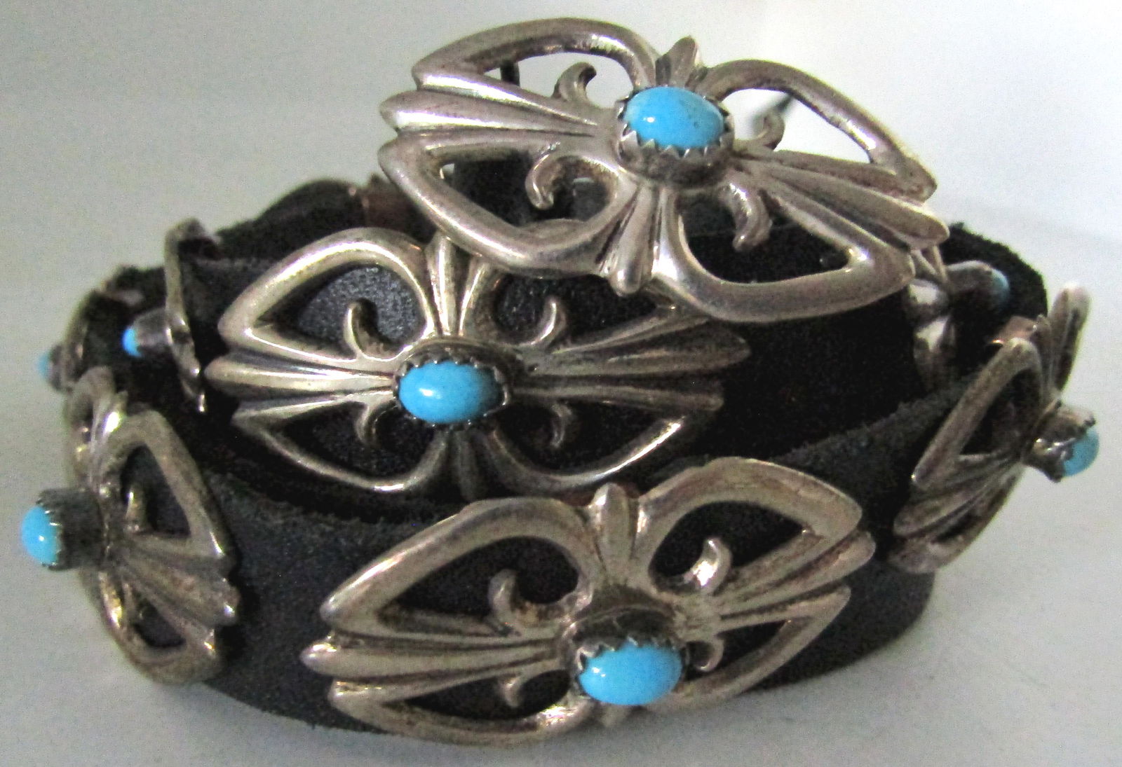 "K" TURQUOISE CONCHO BELT & BUCKLE STERLING SILVER (1 of 4)
