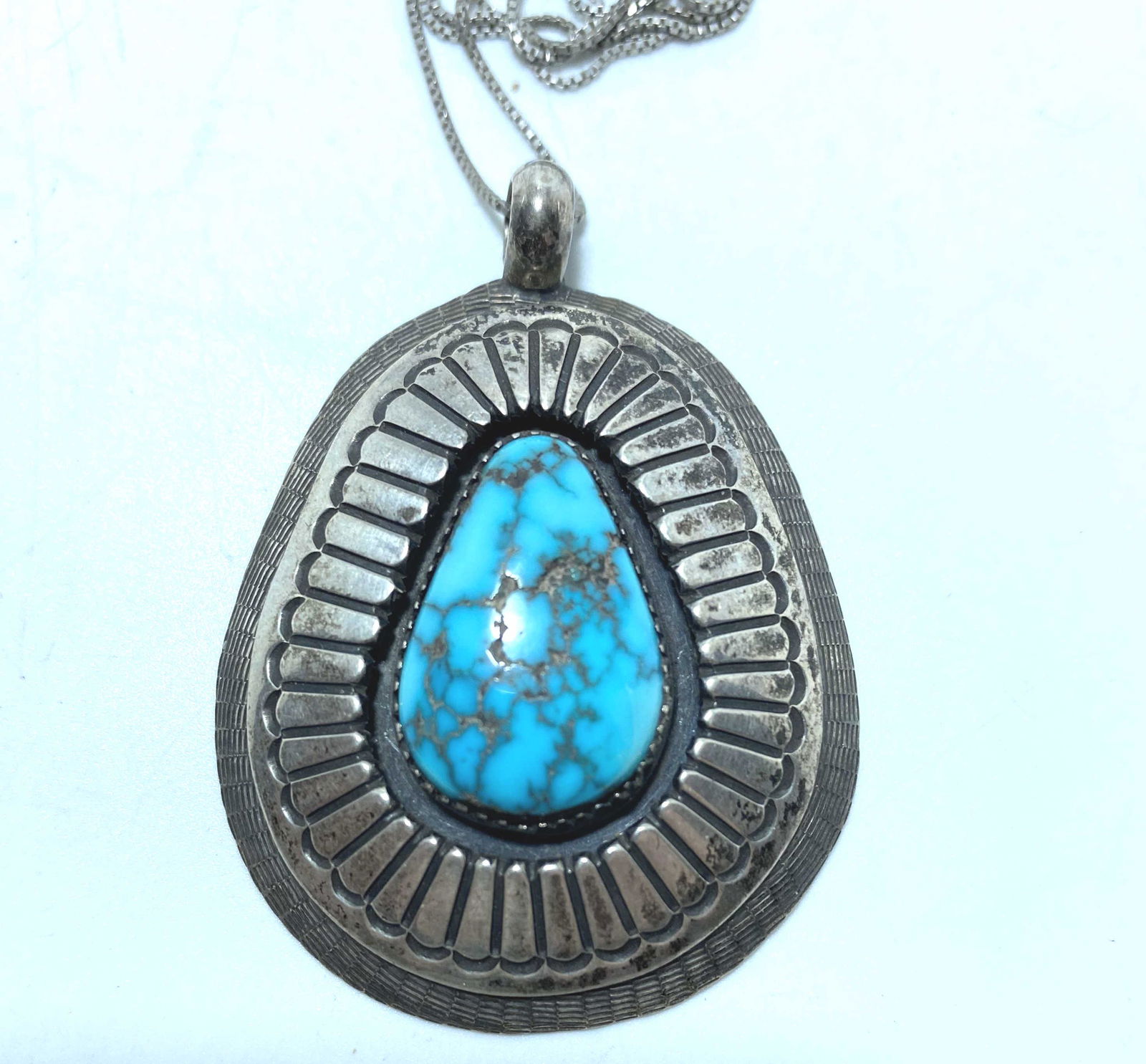 BESSIE YAZZIE STERLING TURQUOISE PENDANT NECKLACE (1 of 5)