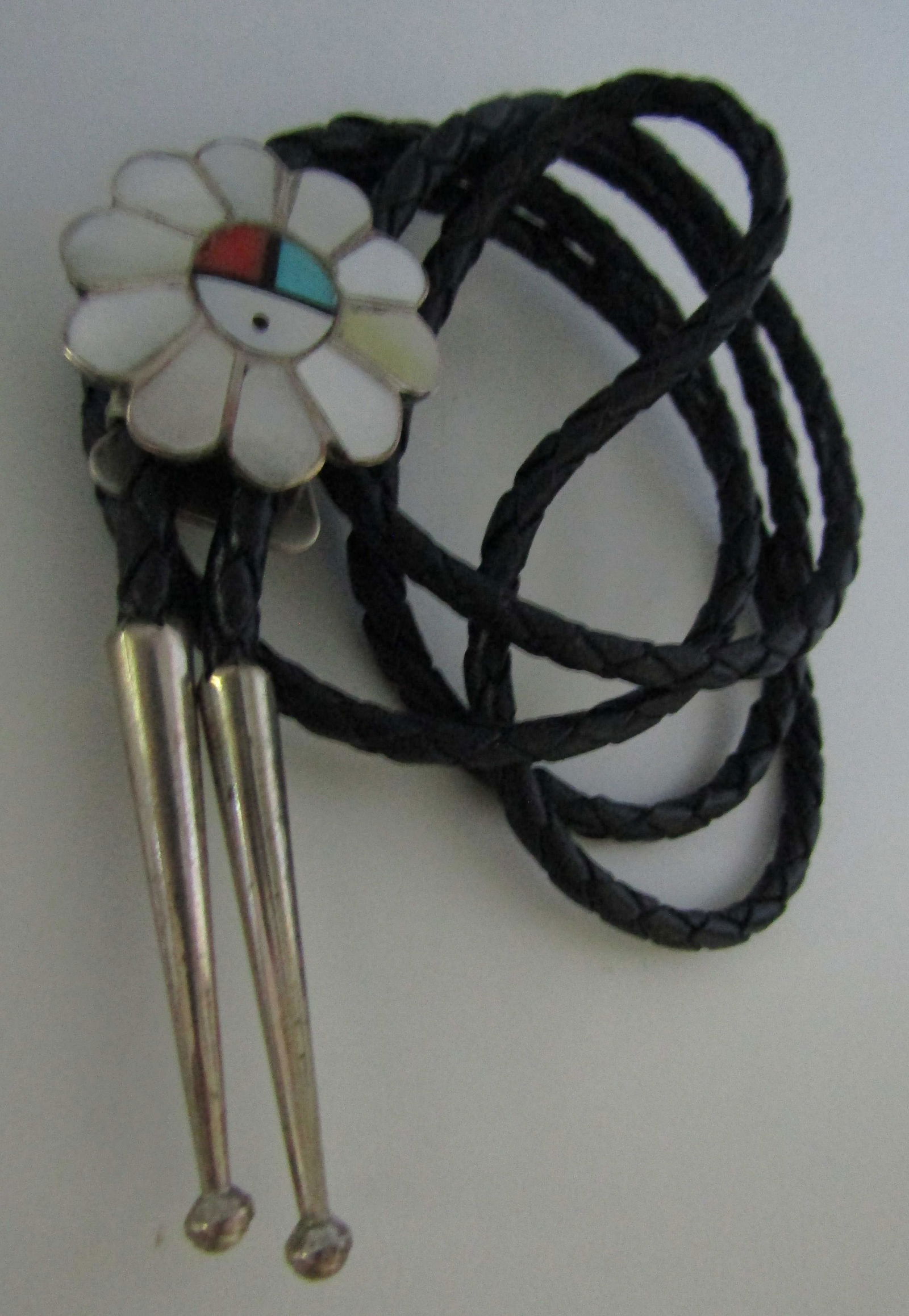 INLAY SUNFACE BOLO TIE NECKLACE STERLING SILVER (1 of 5)