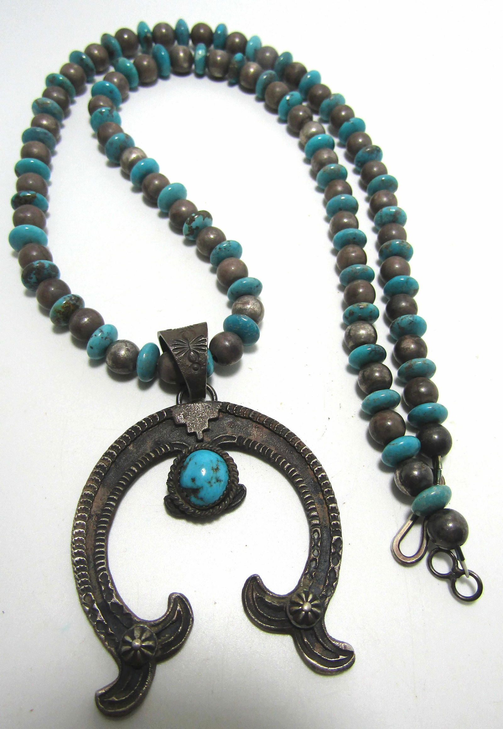 'KB" NAJA TURQUOISE BEAD NECKLACE STERLING SILVER (1 of 4)