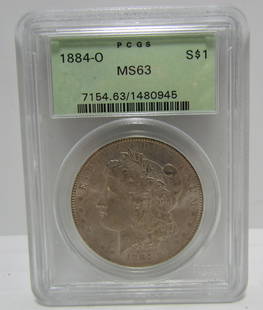 1884 O MORGAN SILVER DOLLAR PCGS MS63: CERITFIED MS63 MORGAN SILVER DOLLAR 1884 NEW ORLEANS MINT
