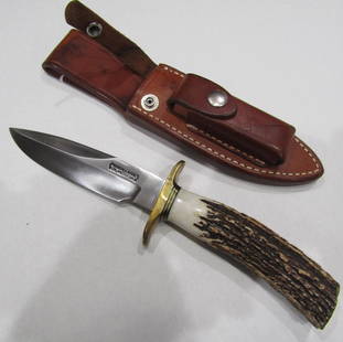 RANDALL STAG COMBAT COMPANION 5" KNIFE: 9 1/2 INCH RANDALL KNIFE RKSA 711/ 1028 WITH 5 INCH BLADE WITH SHEATH AND STONE. USA SHIPPING $5.