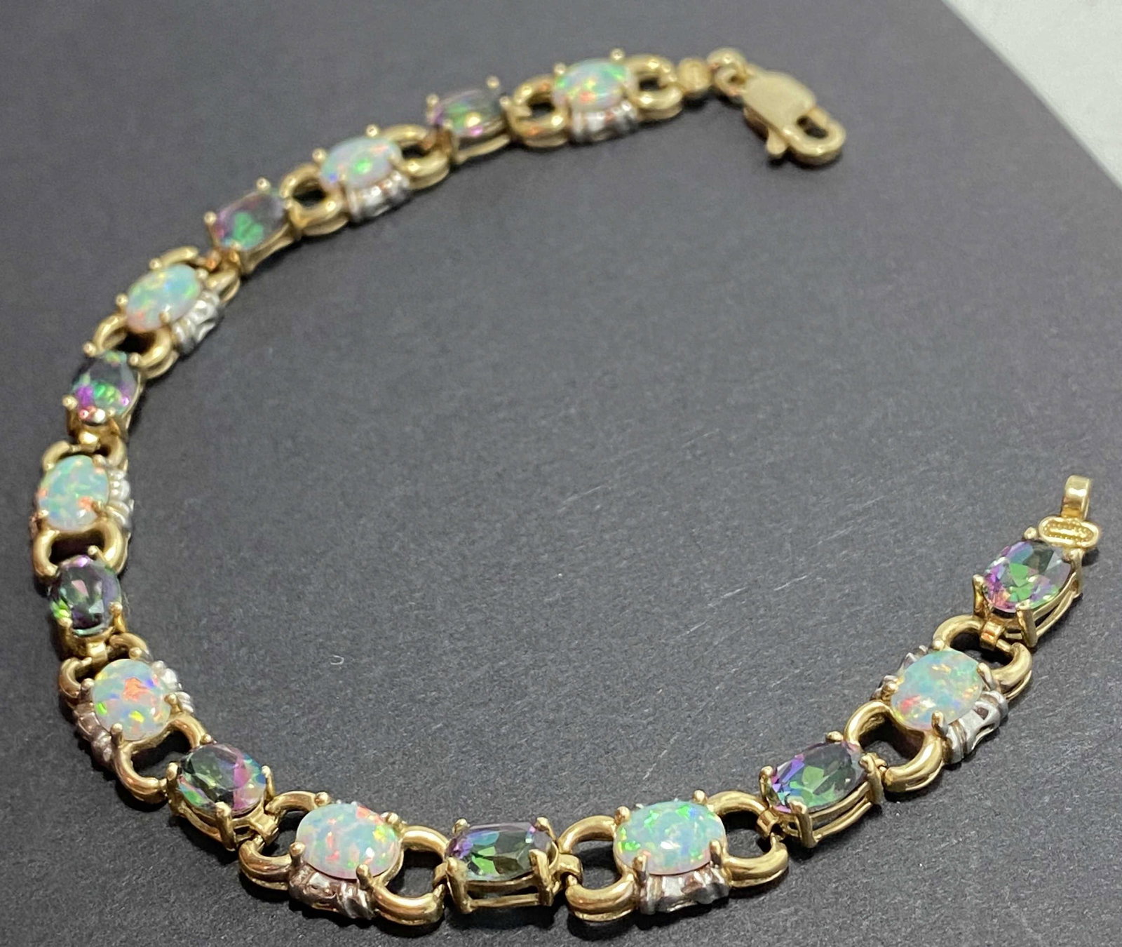 ALEXANDRITE OPAL 14K SOLID GOLD TENNIS BRACELET (1 of 6)