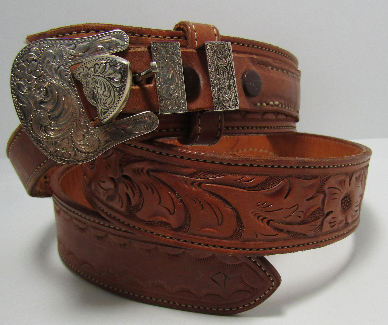 MONTANA SILVERSMITH 4PC STERLING BUCKLE SET & BELT (1 of 6)