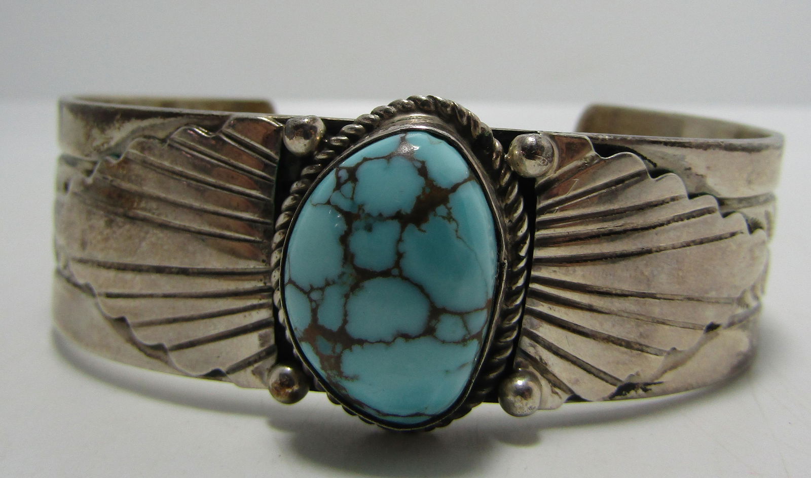 SIGNED EG TURQUOISE CUFF BRACELET STERLING SILVER (1 of 7)