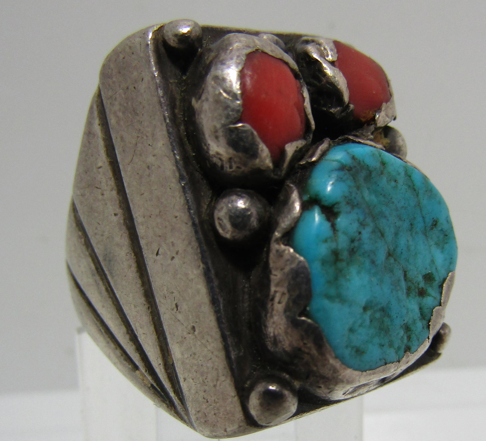 SIGNED TOLEDO TURQUOISE CORAL RING STERLING SILV (1 of 7)