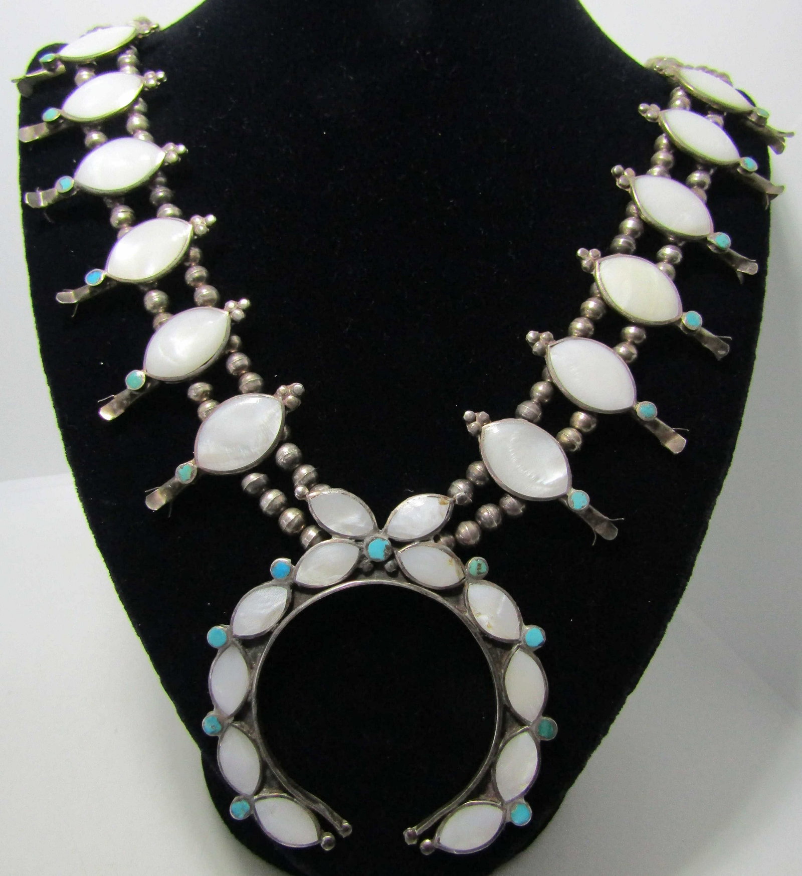 MOP TURQUOISE SQUASH BLOSSOM NECKLACE STERLING (1 of 5)