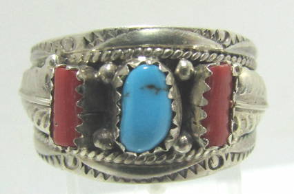 Marvelous Native American Navajo Coral Jet Ladybug Sterling Silver Ben Begaye Ring Marvelous Native American Navajo Coral Jet Ladybug Sterling Silver Ben Begaye Ring