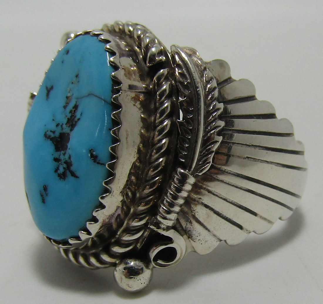 "LT" TURQUOISE RING STERLING SILVER SIZE 10 (1 of 6)