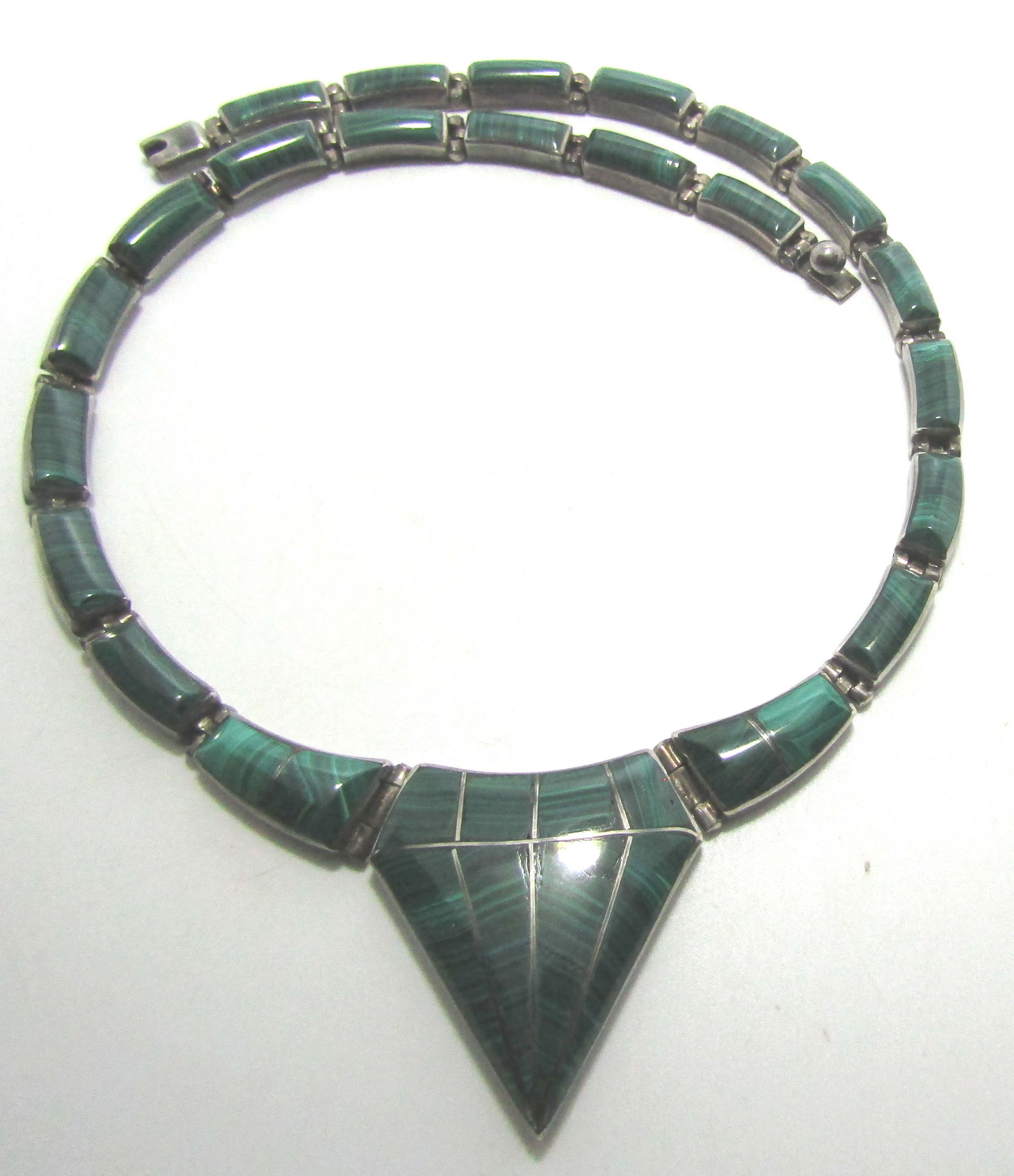 TAXCO MEXICO MALACHITE NECKLACE 950 STERLING SILVE (1 of 5)