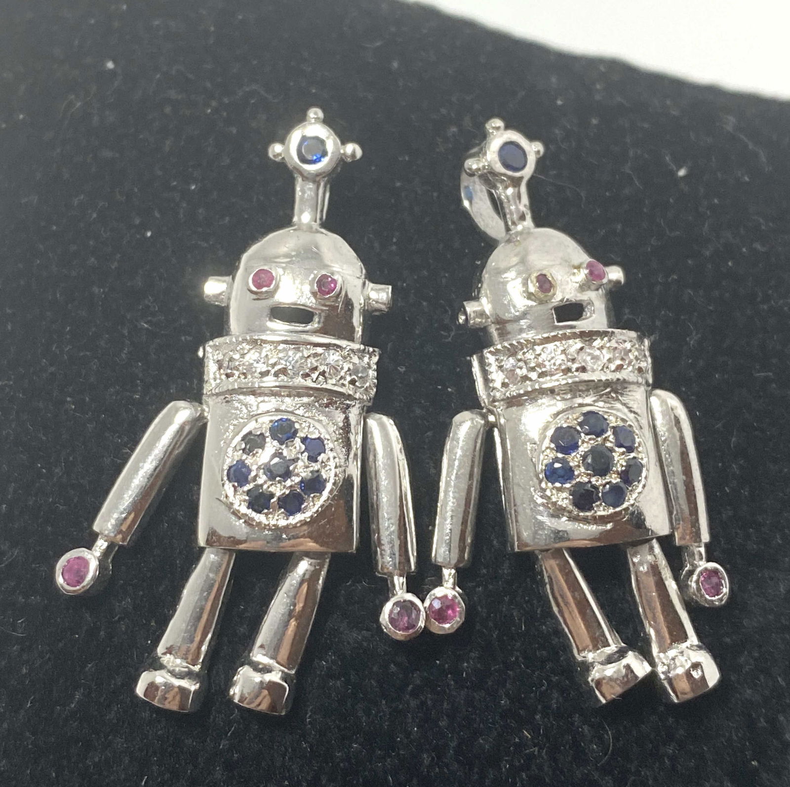 2 STERLING 3D MOVABLE ROBOT CHARMS RUBY SAPPHIRE (1 of 4)
