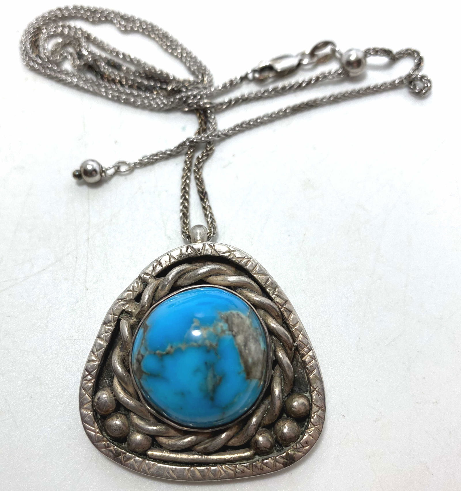 22" ADJUSTABLE STERLING TURQUOISE NAVAJO NECKLACE (1 of 4)