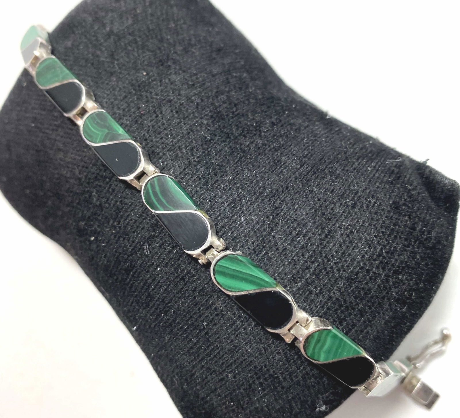 STERLING ONYX MALACHITE S-LINK BRACELET (1 of 6)