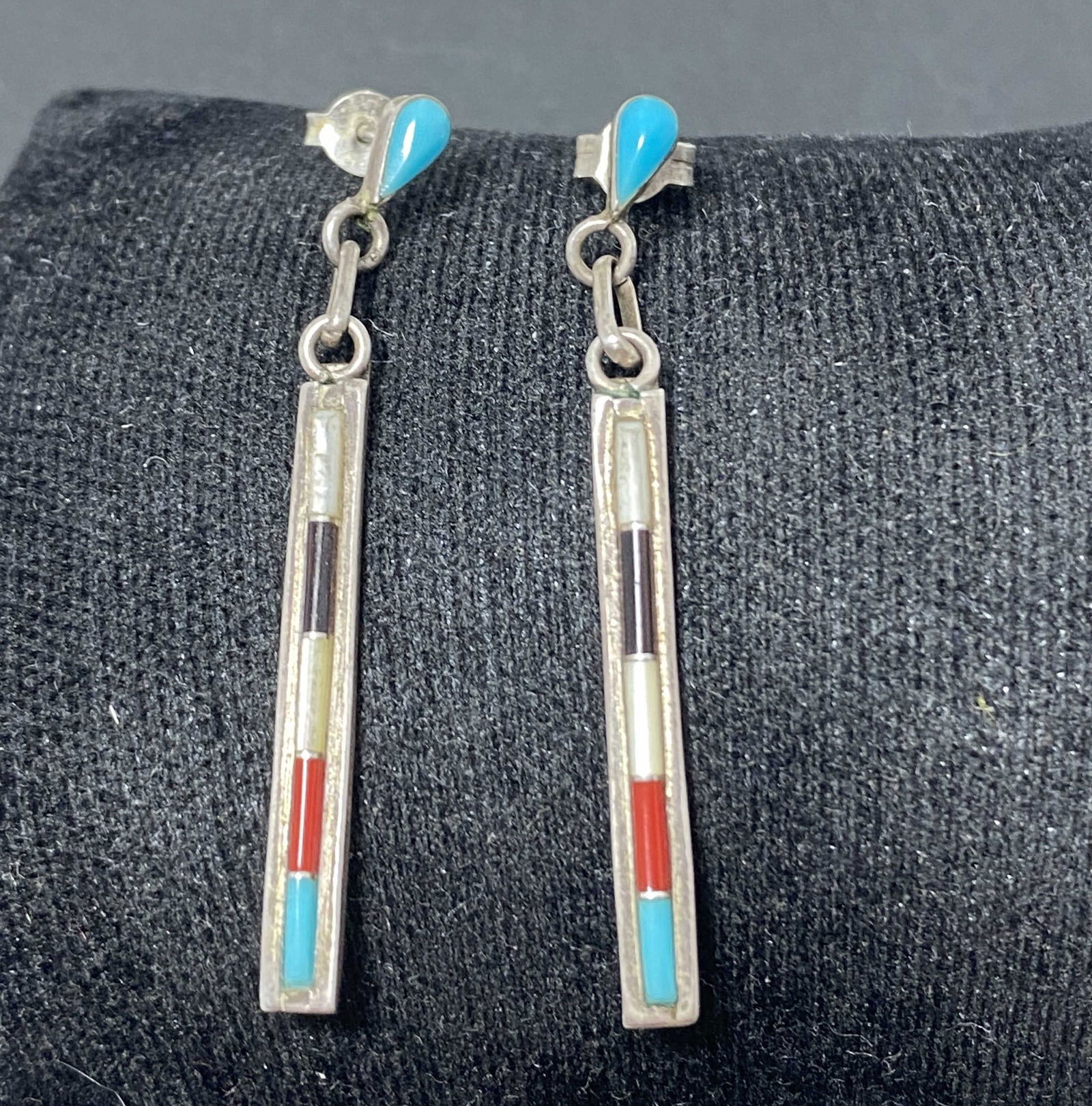 1.75" STERLING NATIVE AMERICAN TURQUOISE EARRINGS (1 of 4)