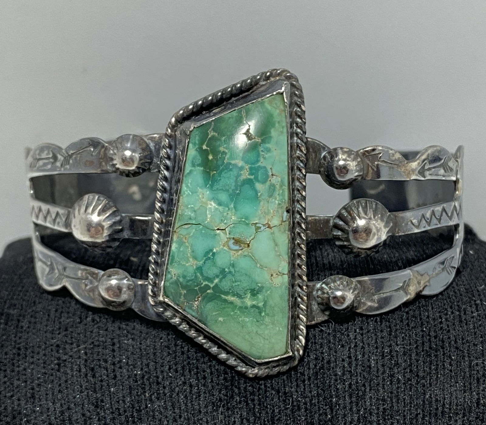 FRED HARVEY STERLING TURQUOISE BRACELET (1 of 5)