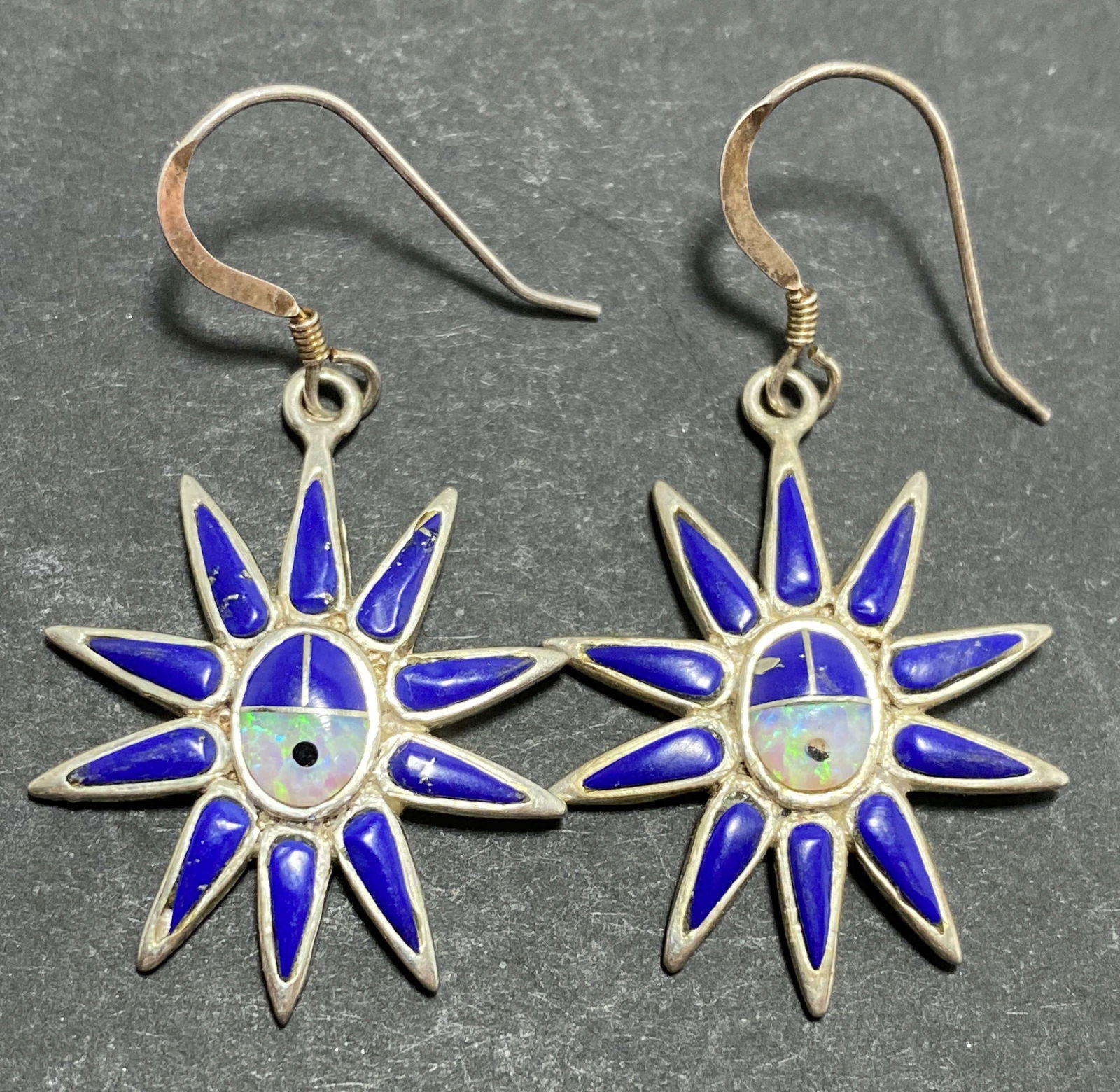 STERLING SUNFACE STAR OPAL LAPIS LAZULI EARRINGS (1 of 3)