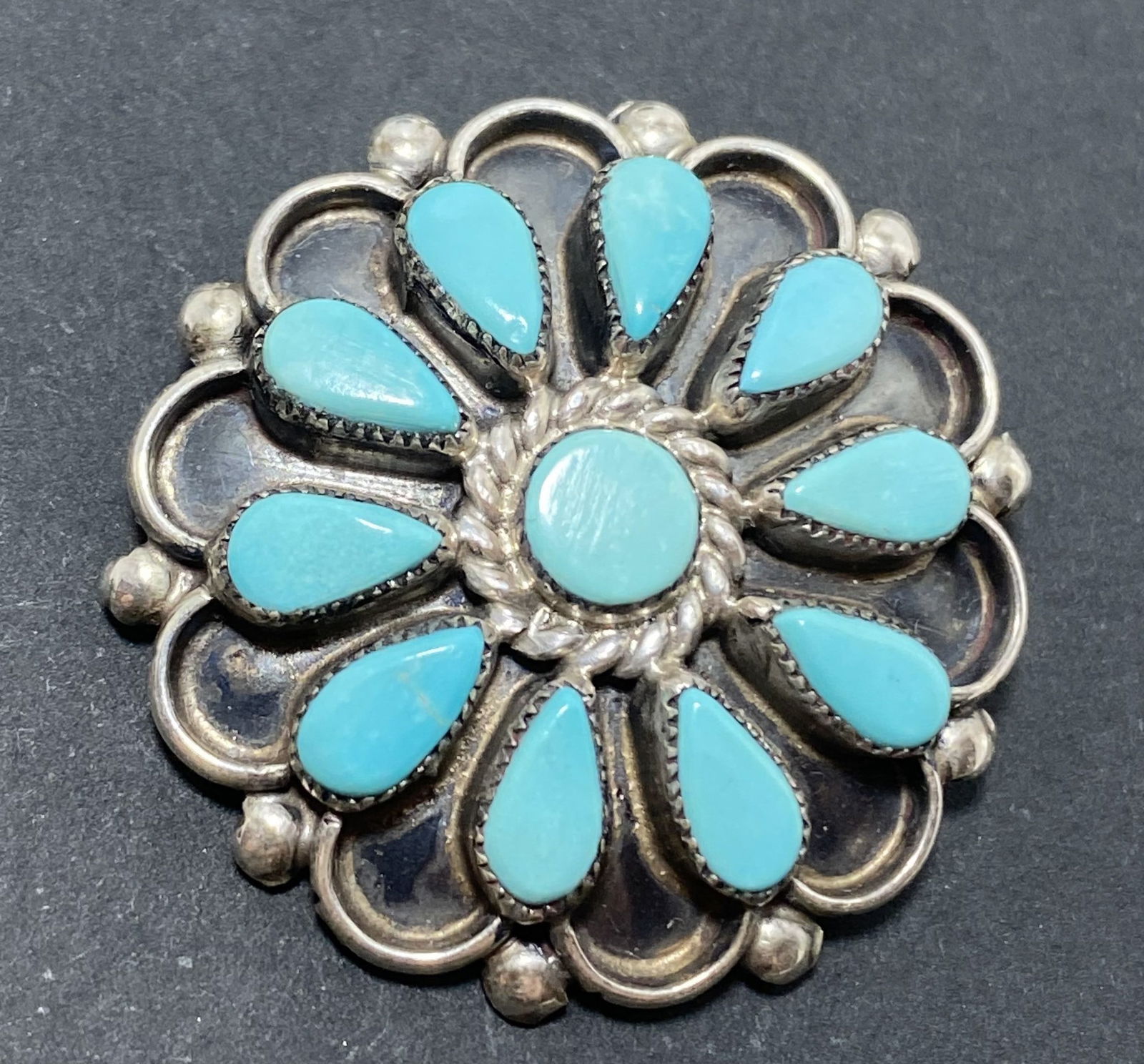 DB ZUNI STERLING TURQUOISE CLUSTER PENDANT PIN (1 of 4)