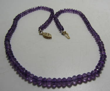 AMETHYST BIROLETTE BEAD NECKLACE 14K YELLOW GOLD: VINTAGE ESTATE 17 INCHES LONG WITH GENUINE AMETHYST STONES 5MM. WEIGH 11.9 GRAMS. FEBRUARY BIRTHSTONE. EXCELLENT CONDITION. USA SHIPPING $5.