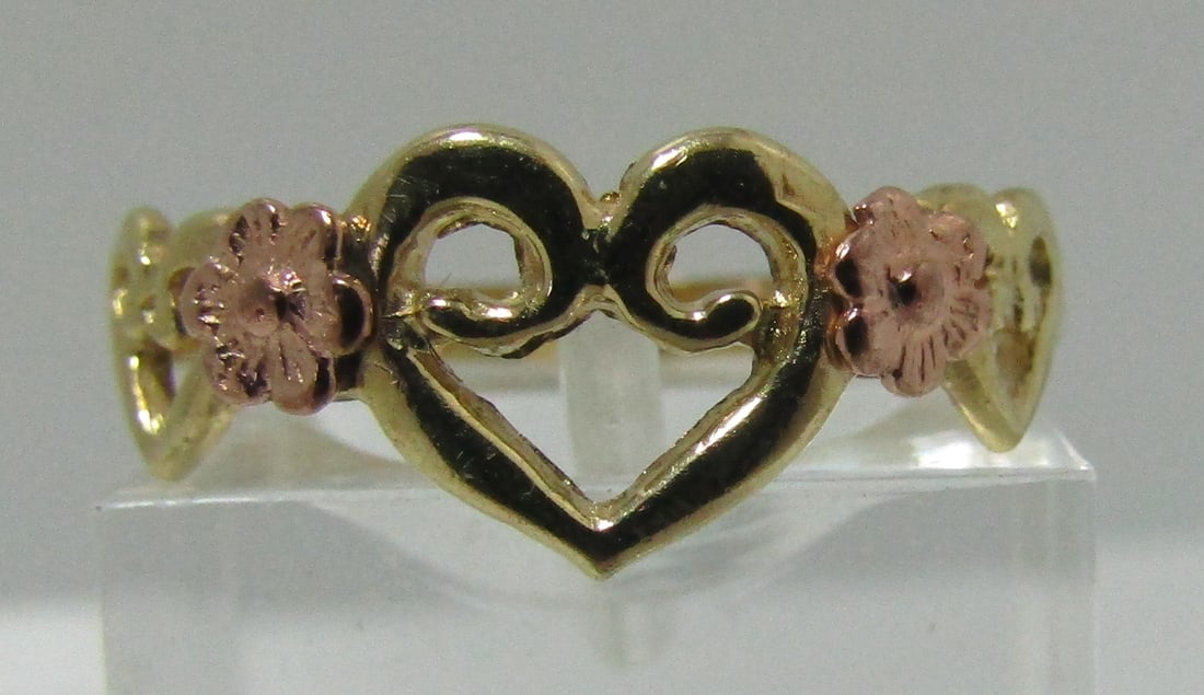 10K ROSE & YELLOW GOLD HEART RING FLOWER (1 of 4)